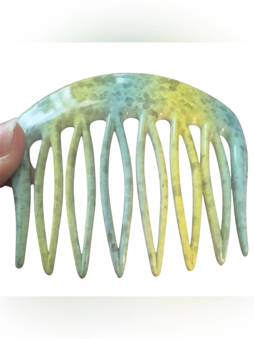 1970’s‎ French Hair Comb in Marbled Green & Yellow, Made in Paris, Unworn